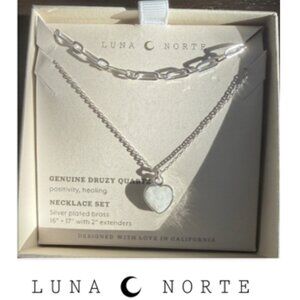 LUNA NORTE GENUINE DRUZY QUARTZ NECKLACE SET (NWT)